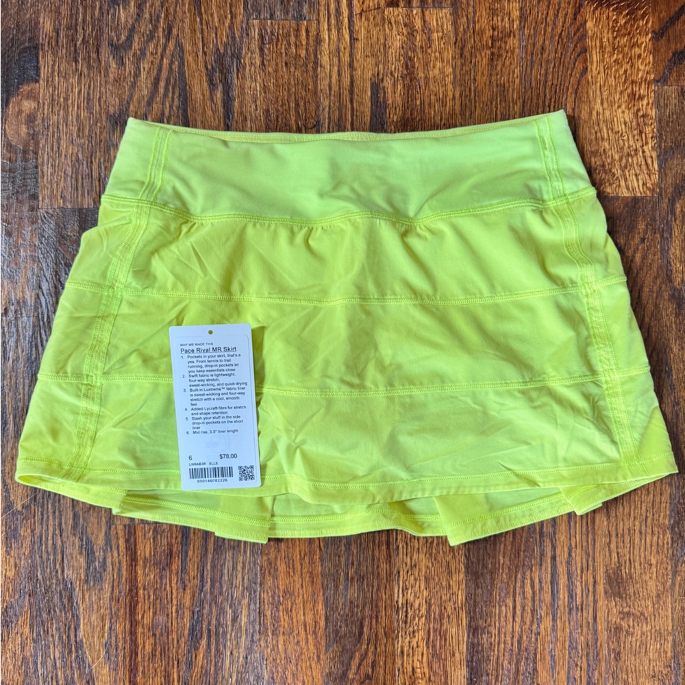 Lululemon Pace Rival Mid Rise Skirt Electric Lemon Yellow Skorts